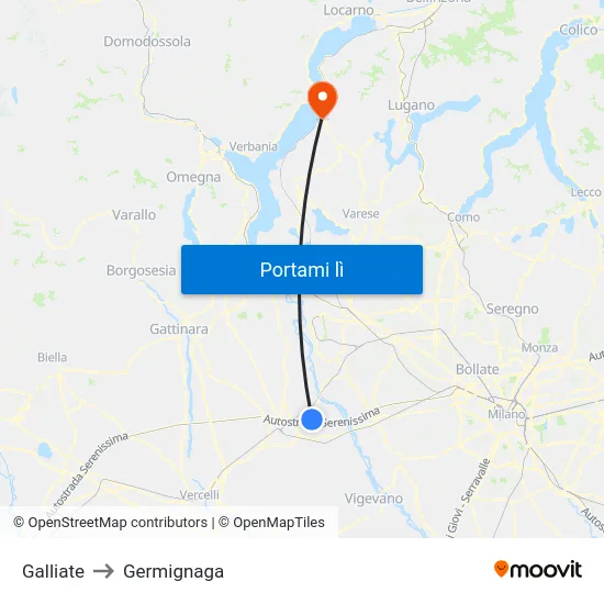 Galliate to Germignaga map