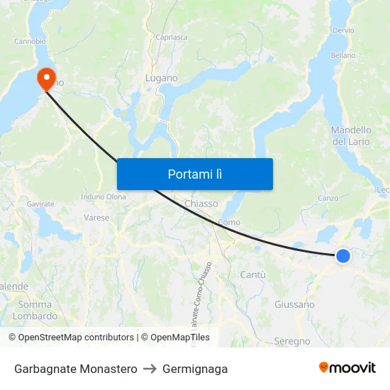 Garbagnate Monastero to Germignaga map