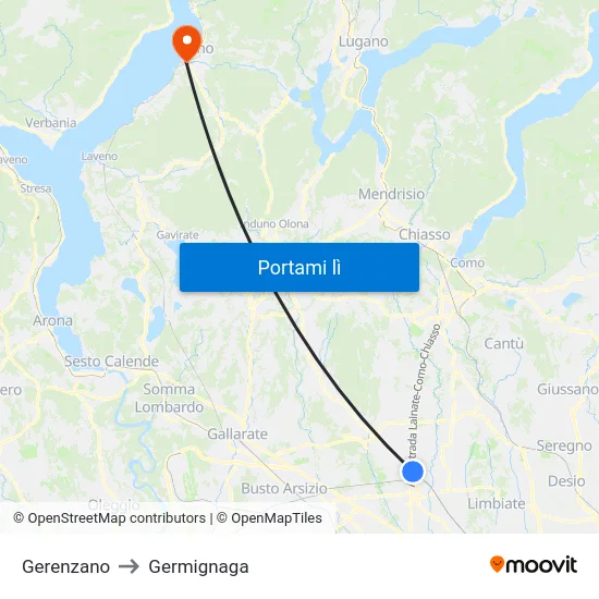 Gerenzano to Germignaga map