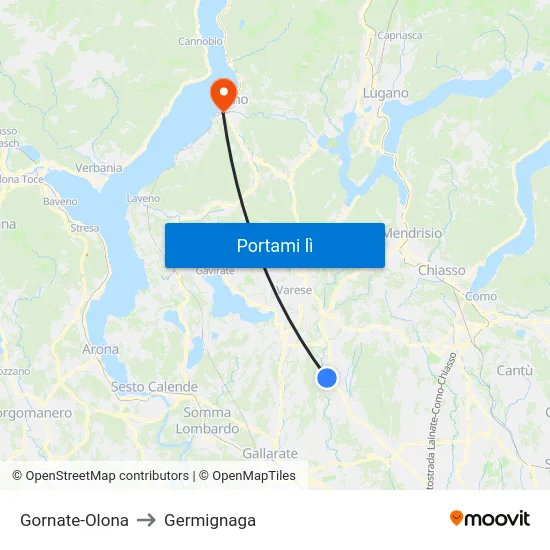Gornate-Olona to Germignaga map
