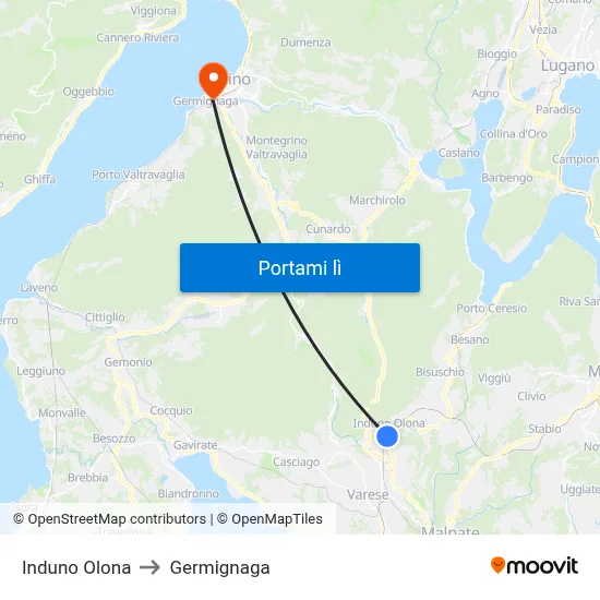 Induno Olona to Germignaga map