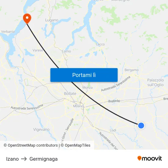 Izano to Germignaga map