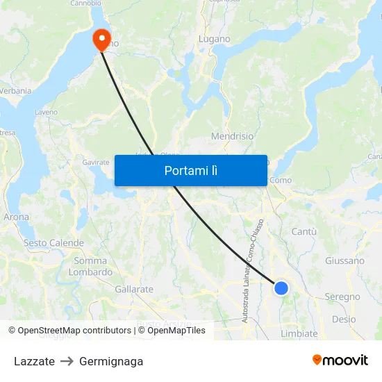 Lazzate to Germignaga map