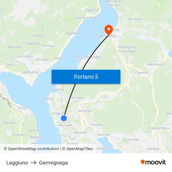 Leggiuno to Germignaga map
