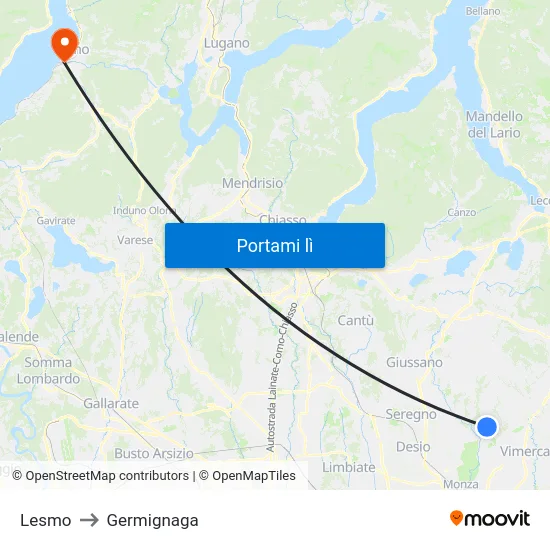 Lesmo to Germignaga map