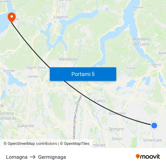Lomagna to Germignaga map
