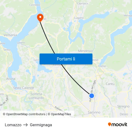 Lomazzo to Germignaga map