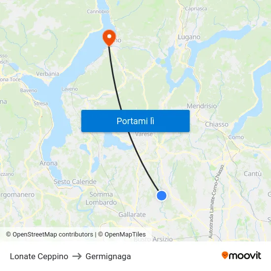 Lonate Ceppino to Germignaga map