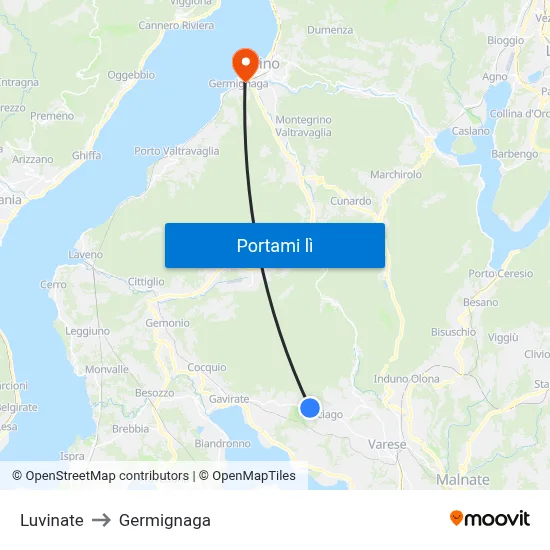 Luvinate to Germignaga map