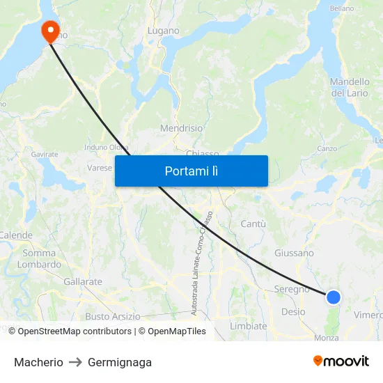 Macherio to Germignaga map