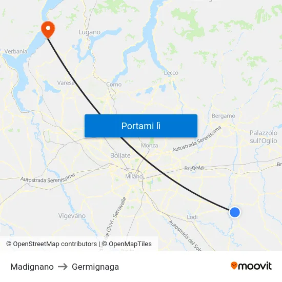Madignano to Germignaga map