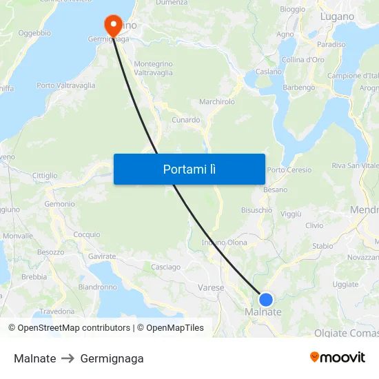 Malnate to Germignaga map