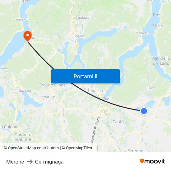 Merone to Germignaga map