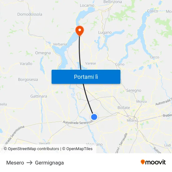Mesero to Germignaga map