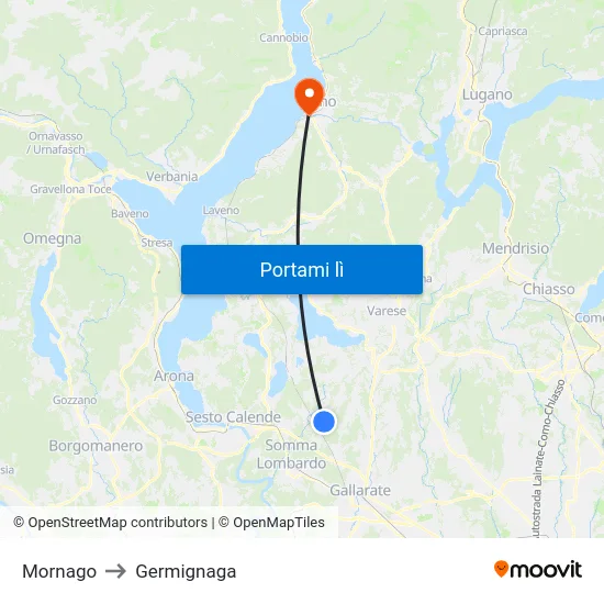 Mornago to Germignaga map