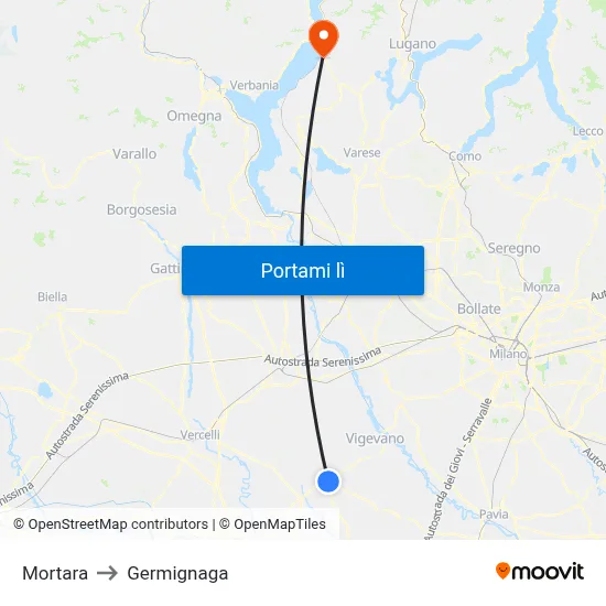 Mortara to Germignaga map