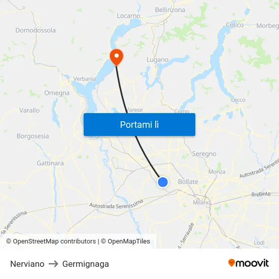Nerviano to Germignaga map