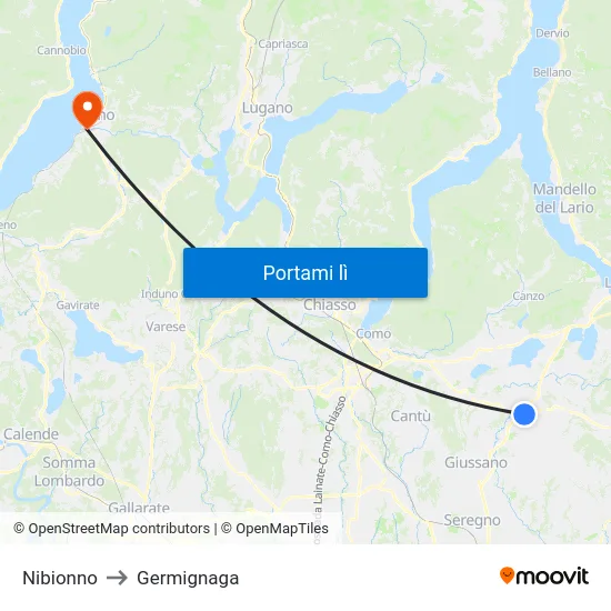 Nibionno to Germignaga map