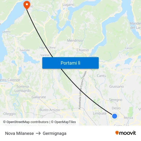 Nova Milanese to Germignaga map