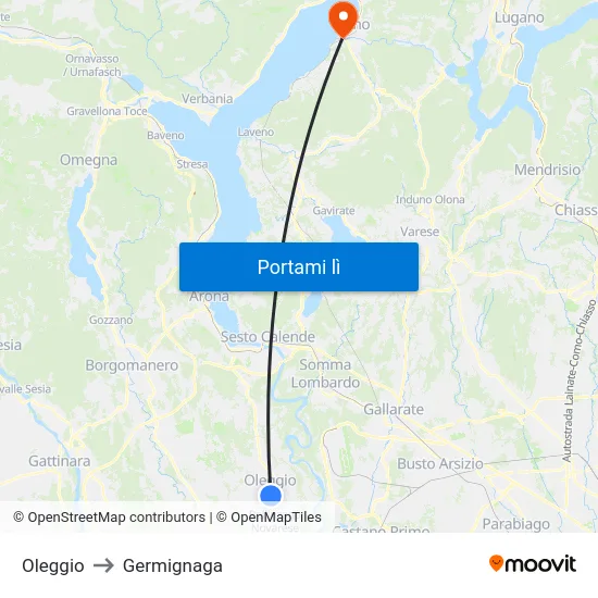Oleggio to Germignaga map