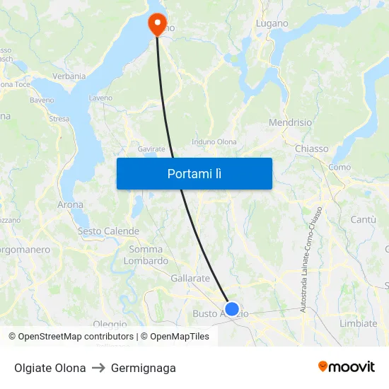 Olgiate Olona to Germignaga map
