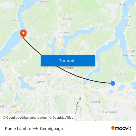 Ponte Lambro to Germignaga map
