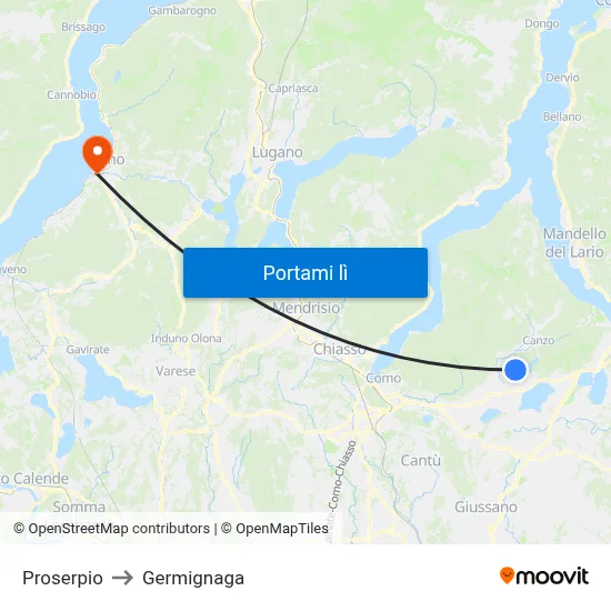 Proserpio to Germignaga map