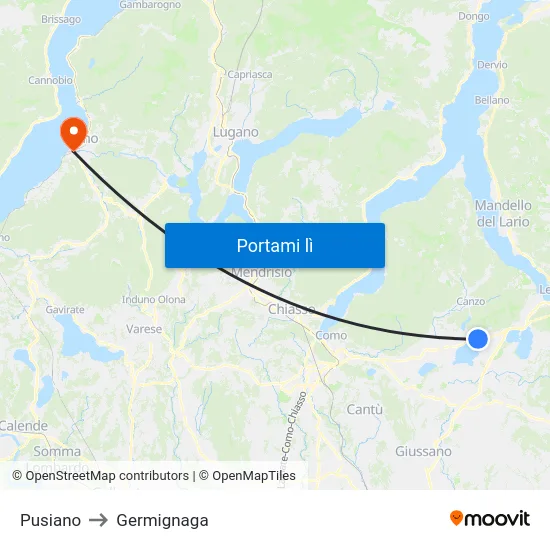 Pusiano to Germignaga map