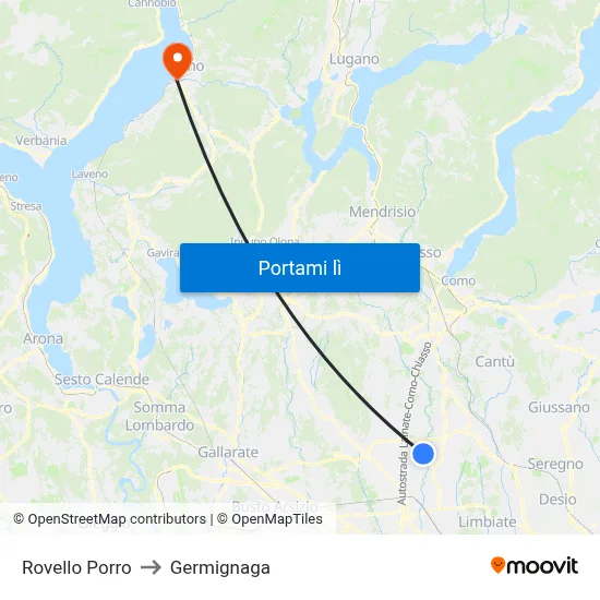 Rovello Porro to Germignaga map