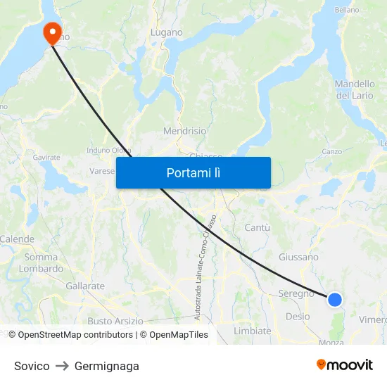 Sovico to Germignaga map