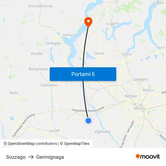 Sozzago to Germignaga map