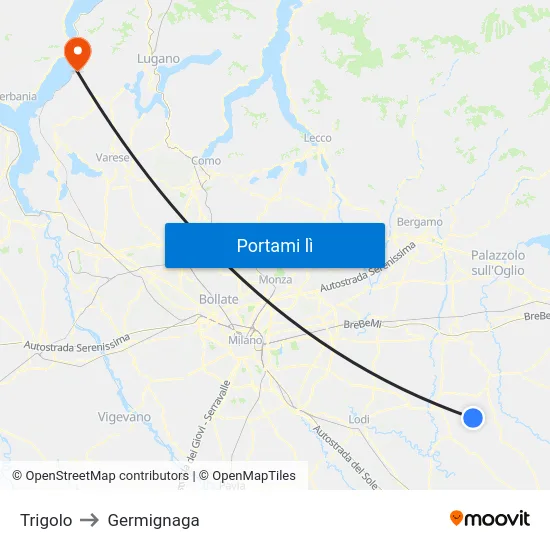Trigolo to Germignaga map