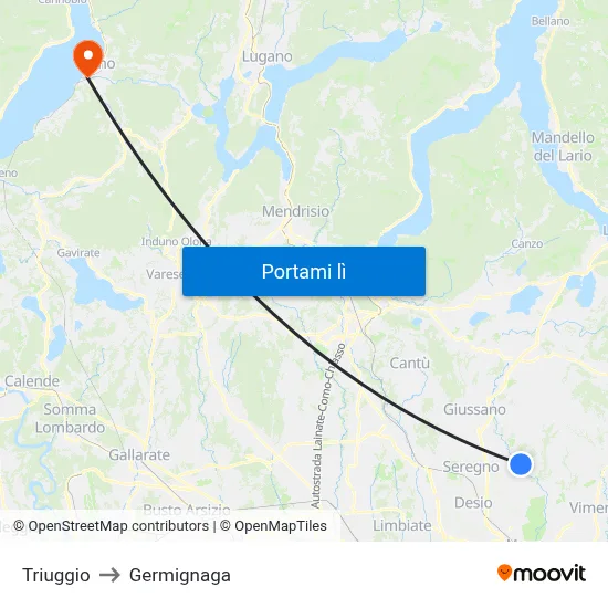 Triuggio to Germignaga map