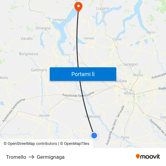Tromello to Germignaga map