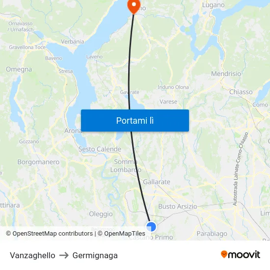 Vanzaghello to Germignaga map