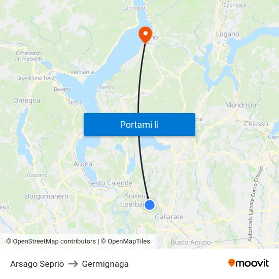 Arsago Seprio to Germignaga map