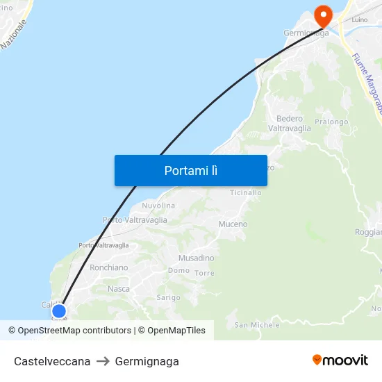 Castelveccana to Germignaga map