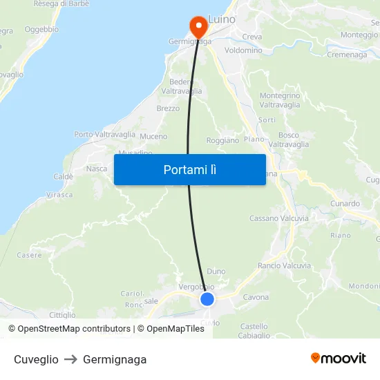 Cuveglio to Germignaga map