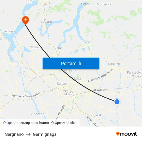 Sergnano to Germignaga map