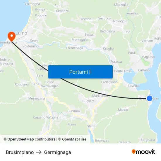 Brusimpiano to Germignaga map