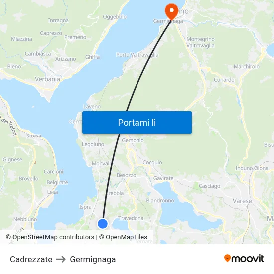 Cadrezzate to Germignaga map