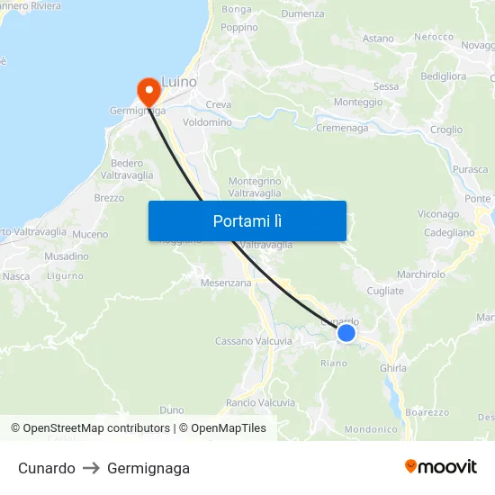 Cunardo to Germignaga map