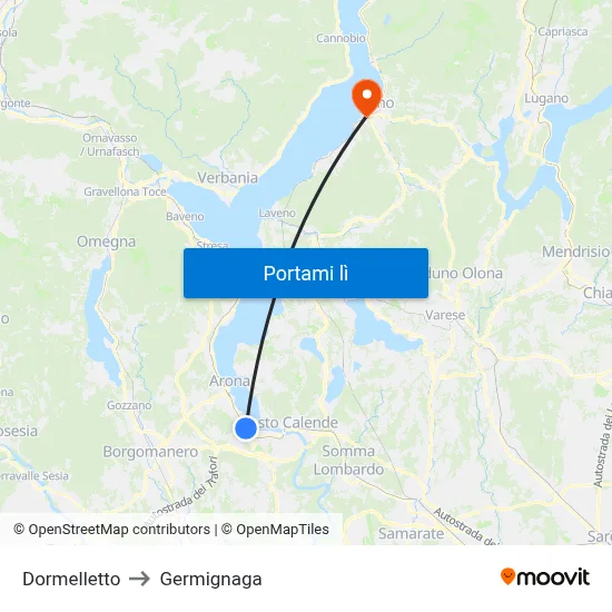 Dormelletto to Germignaga map
