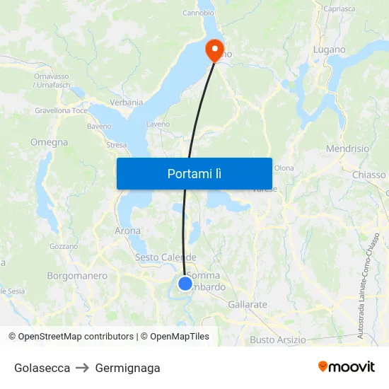 Golasecca to Germignaga map