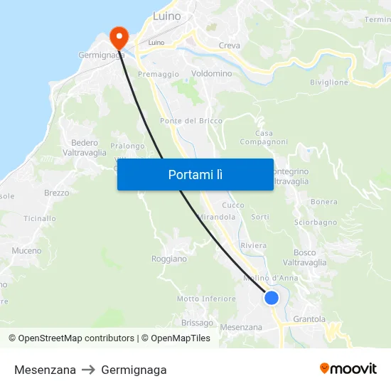 Mesenzana to Germignaga map