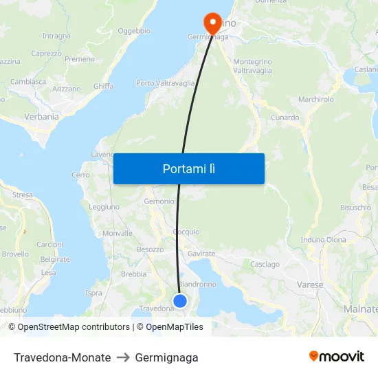 Travedona-Monate to Germignaga map