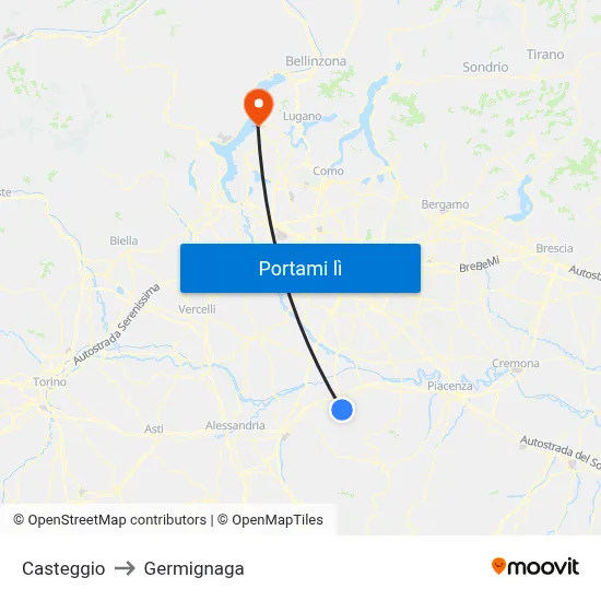 Casteggio to Germignaga map