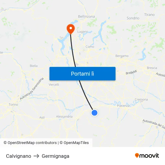Calvignano to Germignaga map
