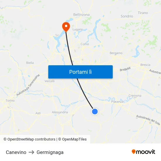 Canevino to Germignaga map