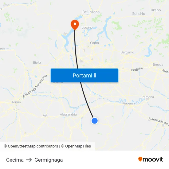Cecima to Germignaga map